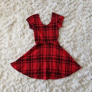 Planet Gold Red & Black Plaid Mini Skater Dress (XS)